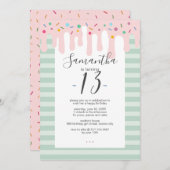 かわいいピンクの点滴の誕生日パーティー 招待状 (正面/裏面)