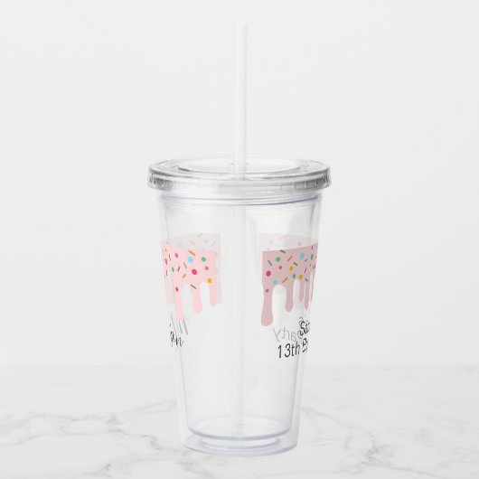 かわいいピンクの点滴を振りかける誕生日パーティー名のお気に入り アクリルタンブラー (右)
