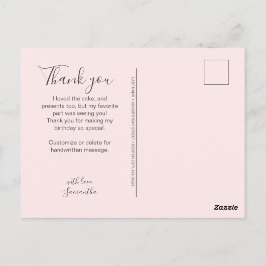 かわいいピンクの点滴誕生日ありがとう ポストカード (裏面)