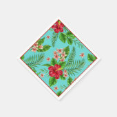 かわいいピンクの熱帯ハイビスカスフラワーオンターコイズ スタンダードカクテルナプキン (角)