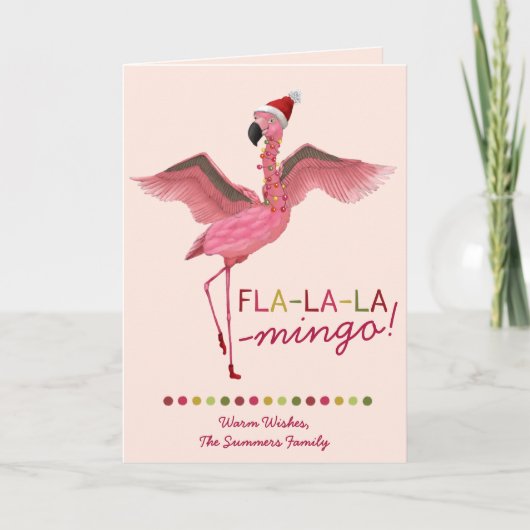 かわいいピンクの熱帯フロリダフラミンゴクリスマス シーズンカード (正面)