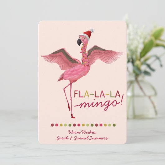 かわいいピンクの熱帯フロリダフラミンゴクリスマス シーズンカード (スタンド正面)