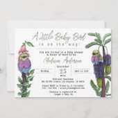 かわいいピンクの熱帯鳥サファリをテーマにした赤ちゃんシャワー 招待状 (正面)