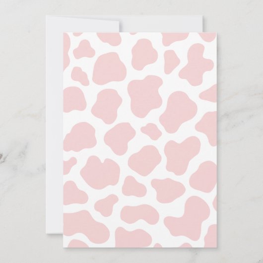 かわいいピンクの牛のパターン誕生日 招待状 (裏面)