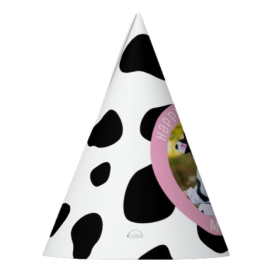 かわいいピンクの牛プリントファームガール誕生日写真 パーティーハット (左)