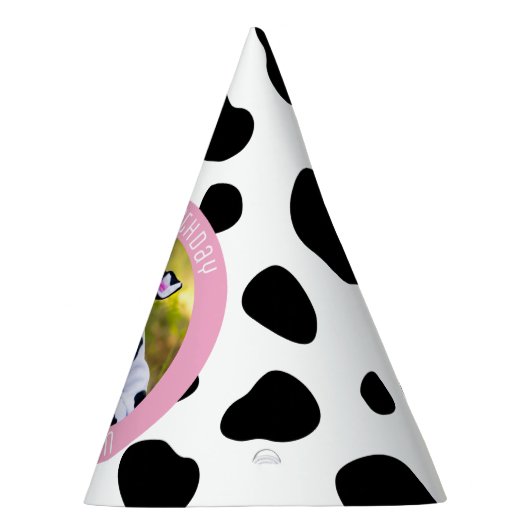 かわいいピンクの牛プリントファームガール誕生日写真 パーティーハット (右)