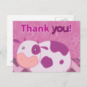 かわいいピンクの牛「ありがとう」 ポストカード (正面/裏面)
