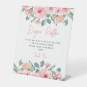 かわいいピンクの牡丹の赤ちゃんシャワーおむつラッフルサイン 台座サイン (正面)