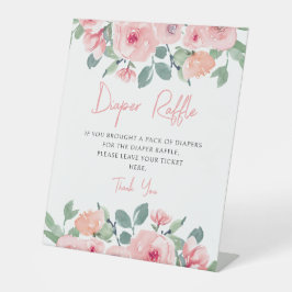 かわいいピンクの牡丹の赤ちゃんシャワーおむつラッフルサイン 台座サイン