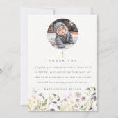 かわいいピンクの牧草地フローラ蝶の写真バプテスマ サンキューカード (正面)