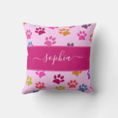 かわいいピンクの犬と猫好きの前足プリント名投げ クッション (裏面)