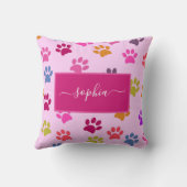 かわいいピンクの犬と猫好きの前足プリント名 クッション (裏面)