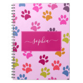 かわいいピンクの犬と猫好きの前足プリント名 ノートブック (正面)