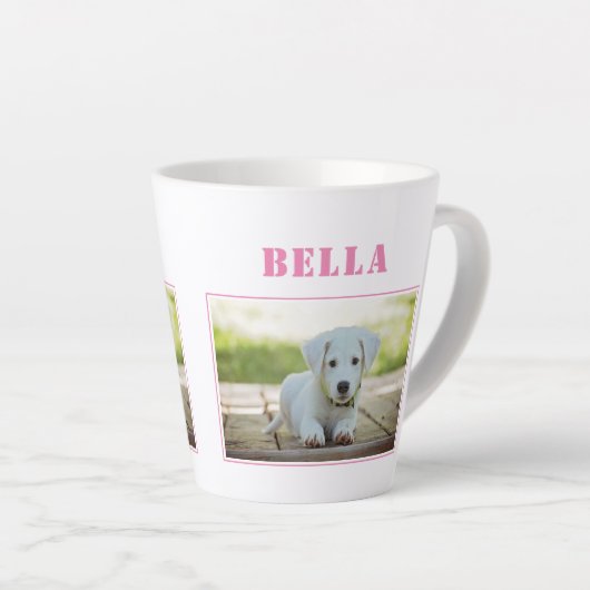 かわいいピンクの犬の写真と名前 カフェラテマグ (右アングル)