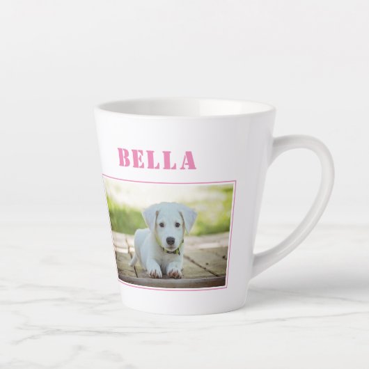 かわいいピンクの犬の写真と名前 カフェラテマグ (右)