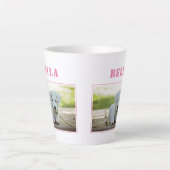 かわいいピンクの犬の写真と名前 カフェラテマグ (正面)