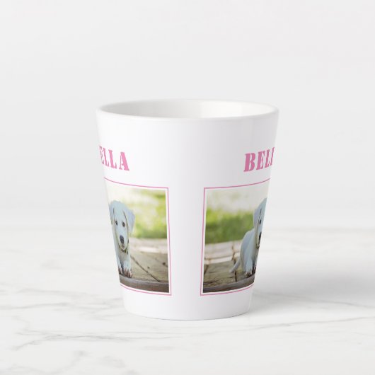 かわいいピンクの犬の写真と名前 カフェラテマグ (正面)