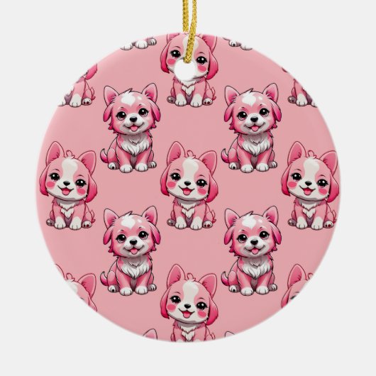 かわいいピンクの犬 セラミックオーナメント (正面)
