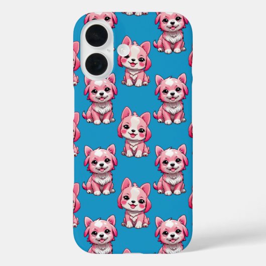 かわいいピンクの犬 - 青 Case-Mate iPhoneケース (裏面)