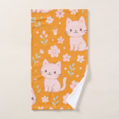 かわいいピンクの猫と花のタオルセット バスタオルセット (ハンドタオル)