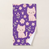 かわいいピンクの猫と花のタオルセット バスタオルセット (ハンドタオル)