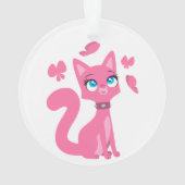 かわいいピンクの猫と蝶 オーナメント (裏面)