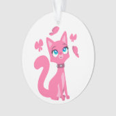 かわいいピンクの猫と蝶 オーナメント (正面)