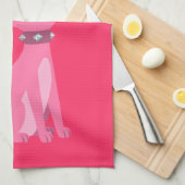 かわいいピンクの猫と蝶 キッチンタオル (四つ折り)