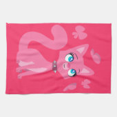 かわいいピンクの猫と蝶 キッチンタオル (横)