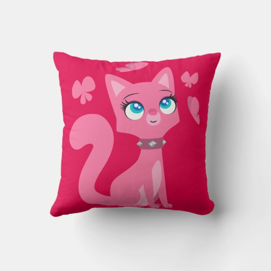 かわいいピンクの猫と蝶 クッション (裏面)