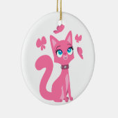 かわいいピンクの猫と蝶 セラミックオーナメント (右)