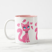 かわいいピンクの猫と蝶 ツートーンマグカップ (左)