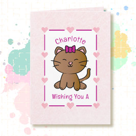 かわいいピンクの猫のキャラクター 子猫の誕生日おめでとう カード
