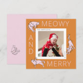 かわいいピンクの猫のクリスマス ライト シーズンカード (正面/裏面)