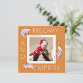 かわいいピンクの猫のクリスマス ライト シーズンカード (スタンド正面)