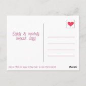 かわいいピンクの猫のケーキ ハッピーバースデーの祝福 ポストカード (裏面)