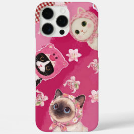 かわいいピンクの猫のスマホケース かわいい子猫のデザイン iPhone 16 PRO MAXケース