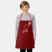 かわいいピンクの猫のハート モノグラムの エプロン (着用した状態)
