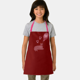 かわいいピンクの猫のハート モノグラムの エプロン