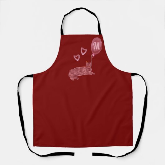 かわいいピンクの猫のハート モノグラムの エプロン (正面)