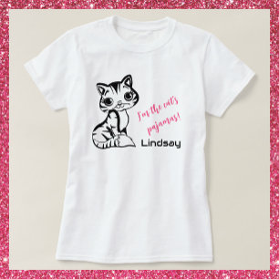 かわいいピンクの猫のパジャマ Tシャツ