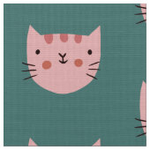 かわいいピンクの猫の緑 ファブリック (クローズアップ)