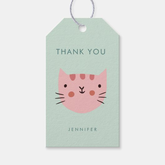 かわいいピンクの猫の誕生日ありがとう ギフトタグ (正面)