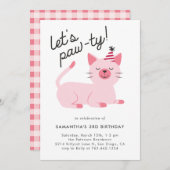 かわいいピンクの猫の誕生日パーティー 招待状 (正面/裏面)