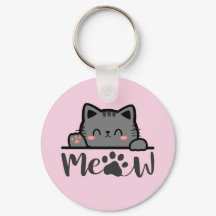 かわいいピンクの猫の「にゃん」キーチェーン - 猫好きのためのプレゼント