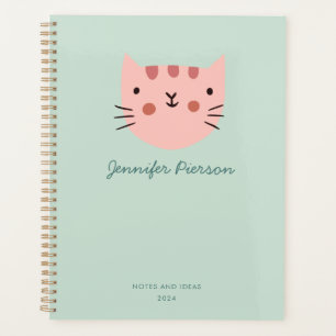 かわいいピンクの猫カスタムの手書き名 プランナー手帳