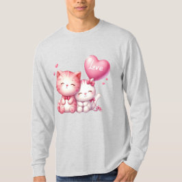 かわいいピンクの猫カップル Tシャツ