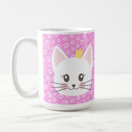 かわいいピンクの猫ネコ顔と前足 コーヒーマグカップ (左)