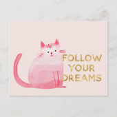 かわいいピンクの猫ハートの金ゴールド後を追夢見 ポストカード (正面)