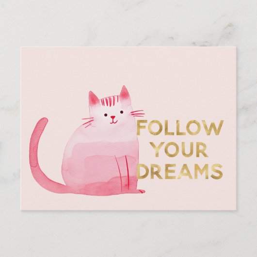 かわいいピンクの猫ハートの金ゴールド後を追夢見 ポストカード (正面)